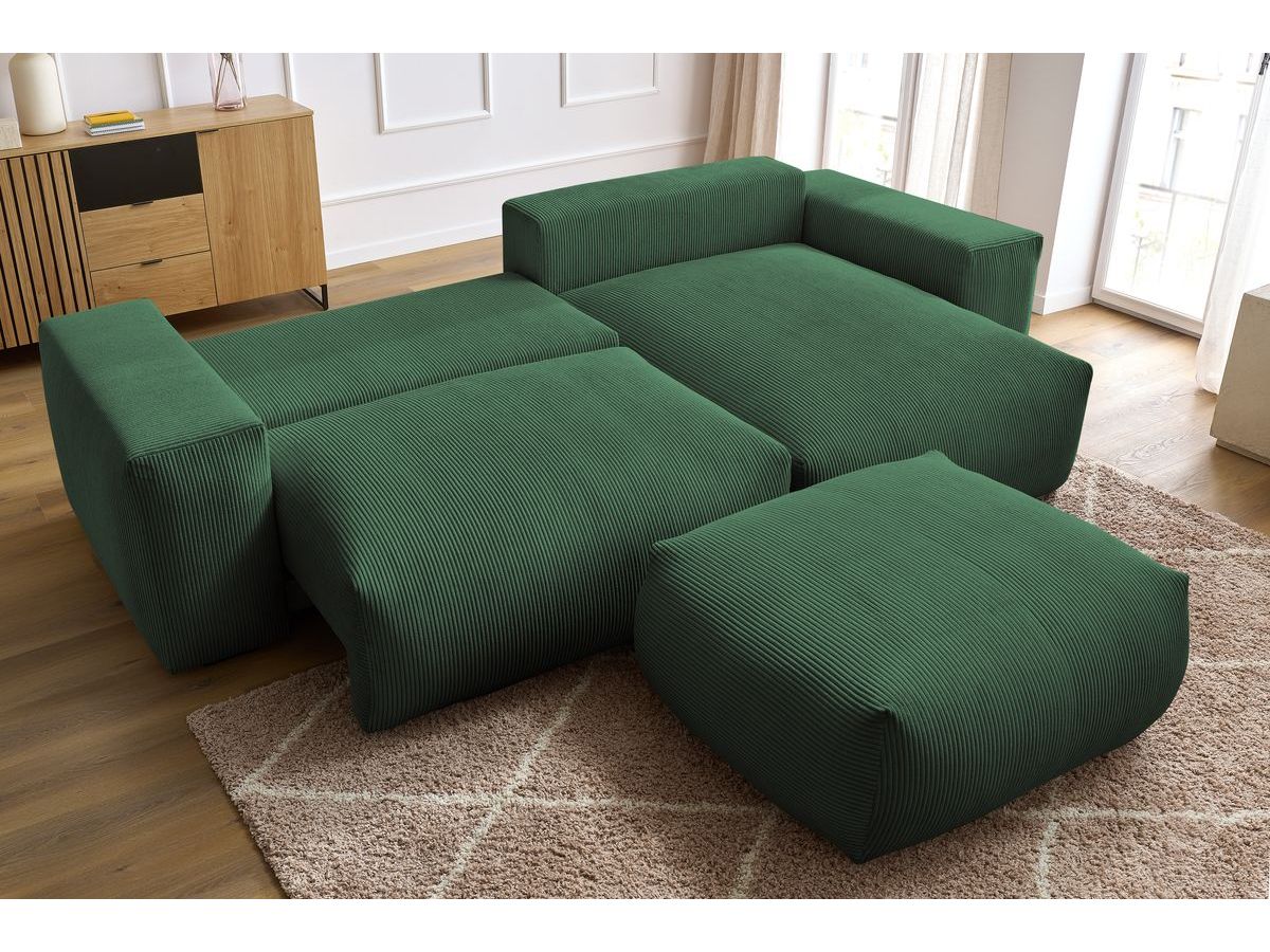 Canapé d'angle réversible convertible coffre VOLTAIRE avec pouf