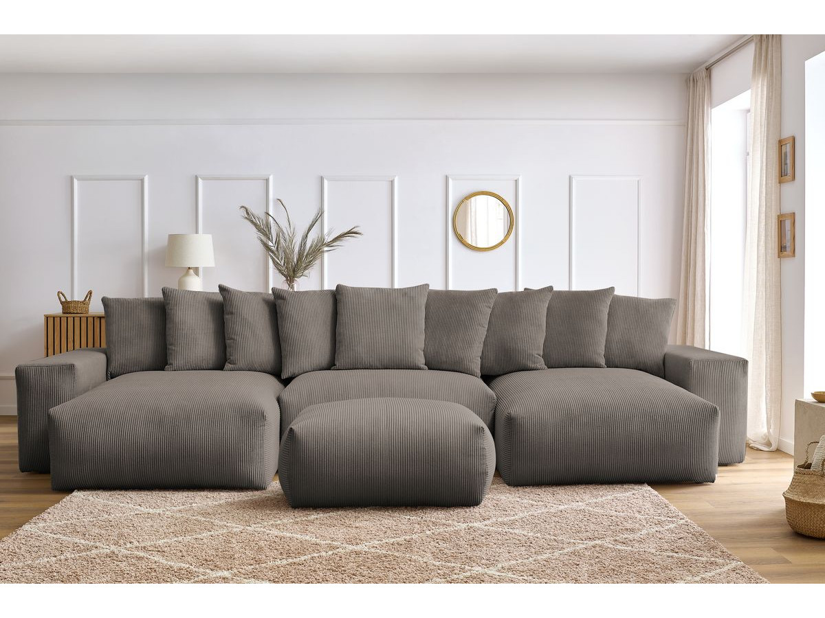 Canapé panoramique convertible coffre VOLTAIRE avec pouf taupe  panoramique BOBOCHIC 7 places - Vue supplémentaire 3