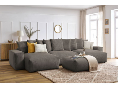 Canapé panoramique convertible coffre VOLTAIRE avec pouf