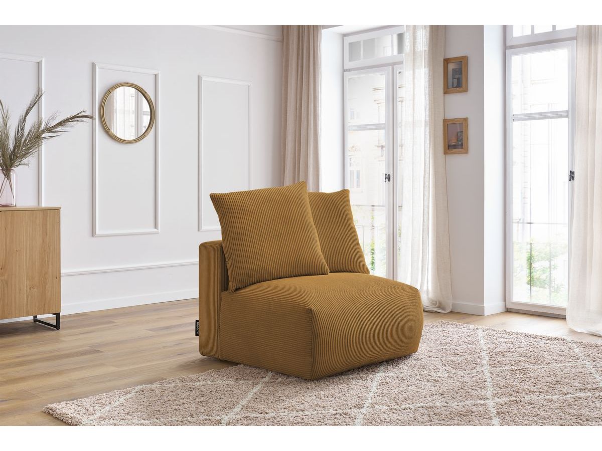 Canapé d'angle fixe EVEREST tissu chiné - Orange - Angle droit - 10 coussins