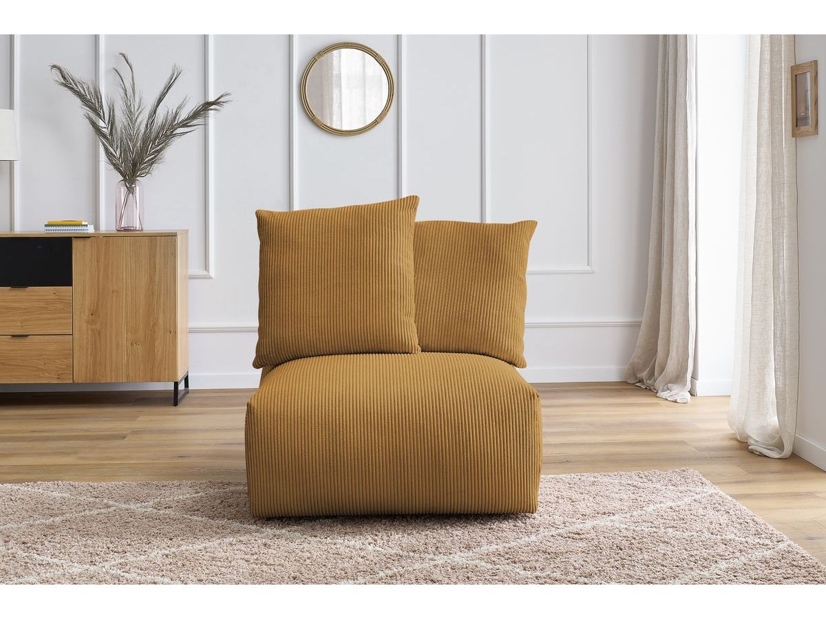 Canapé d'angle fixe EVEREST tissu chiné - Orange - Angle droit - 10 coussins