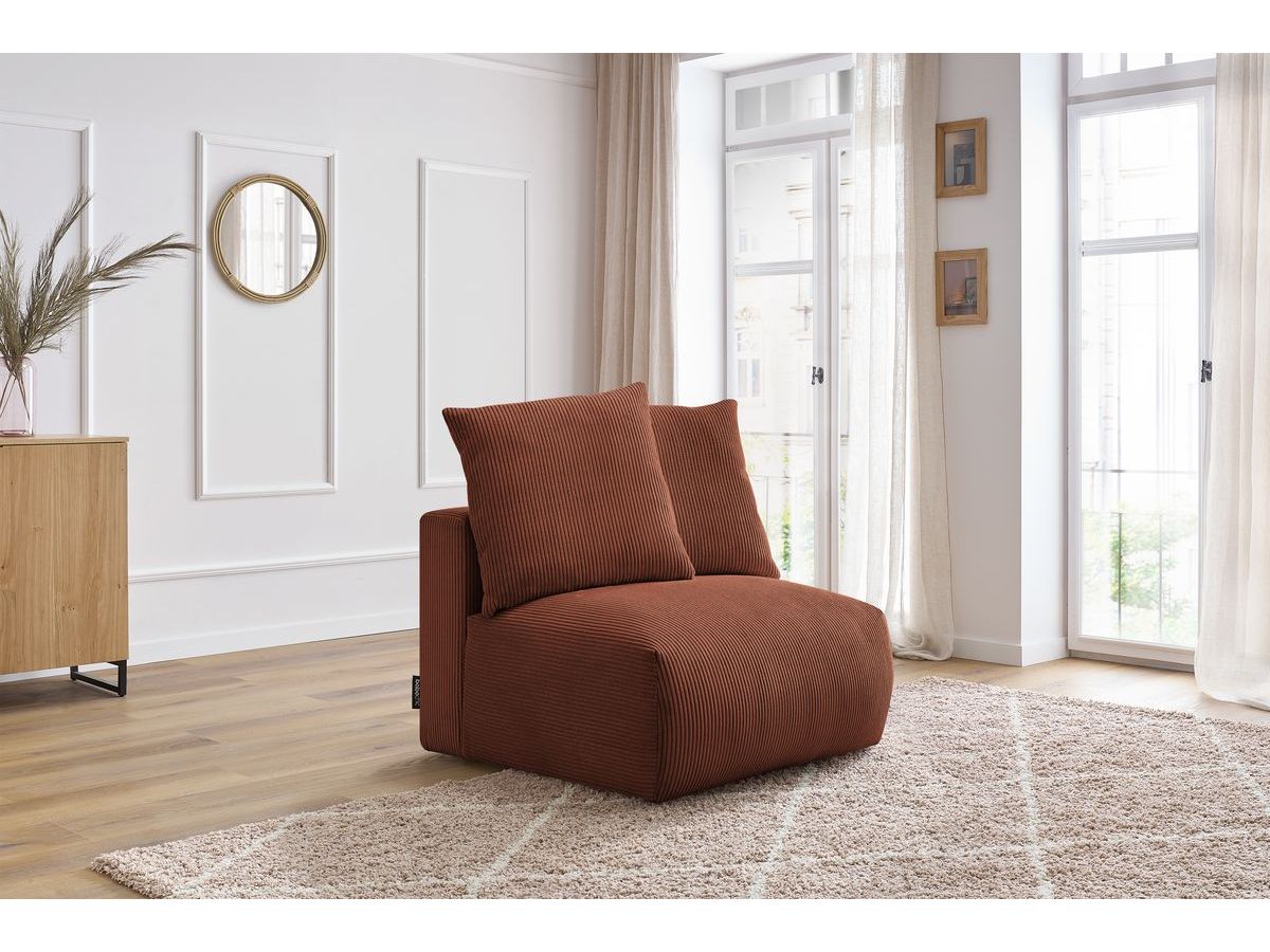 Canapé d'angle fixe EVEREST tissu chiné - Orange - Angle droit - 10 coussins