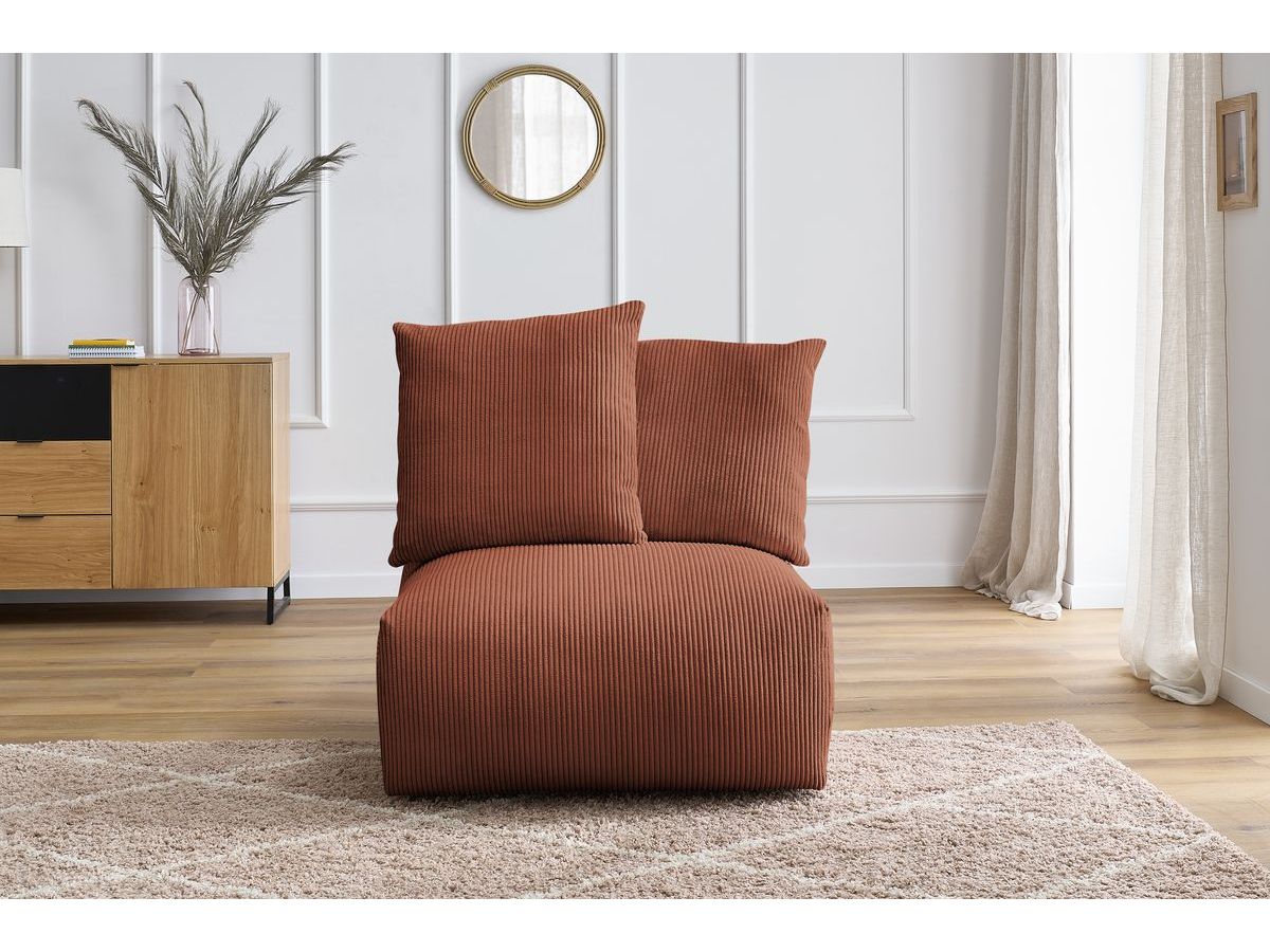 Canapé d'angle fixe EVEREST tissu chiné - Orange - Angle droit - 10 coussins