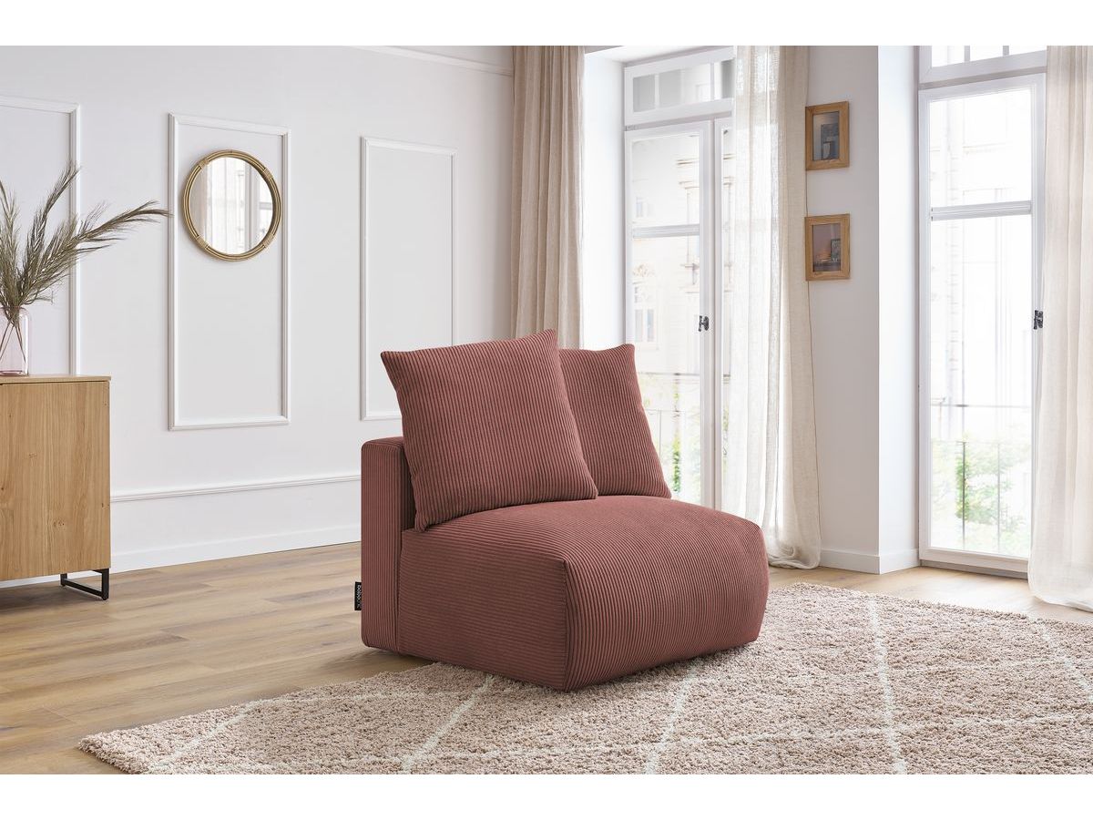 Canapé d'angle fixe EVEREST tissu chiné - Orange - Angle droit - 10 coussins