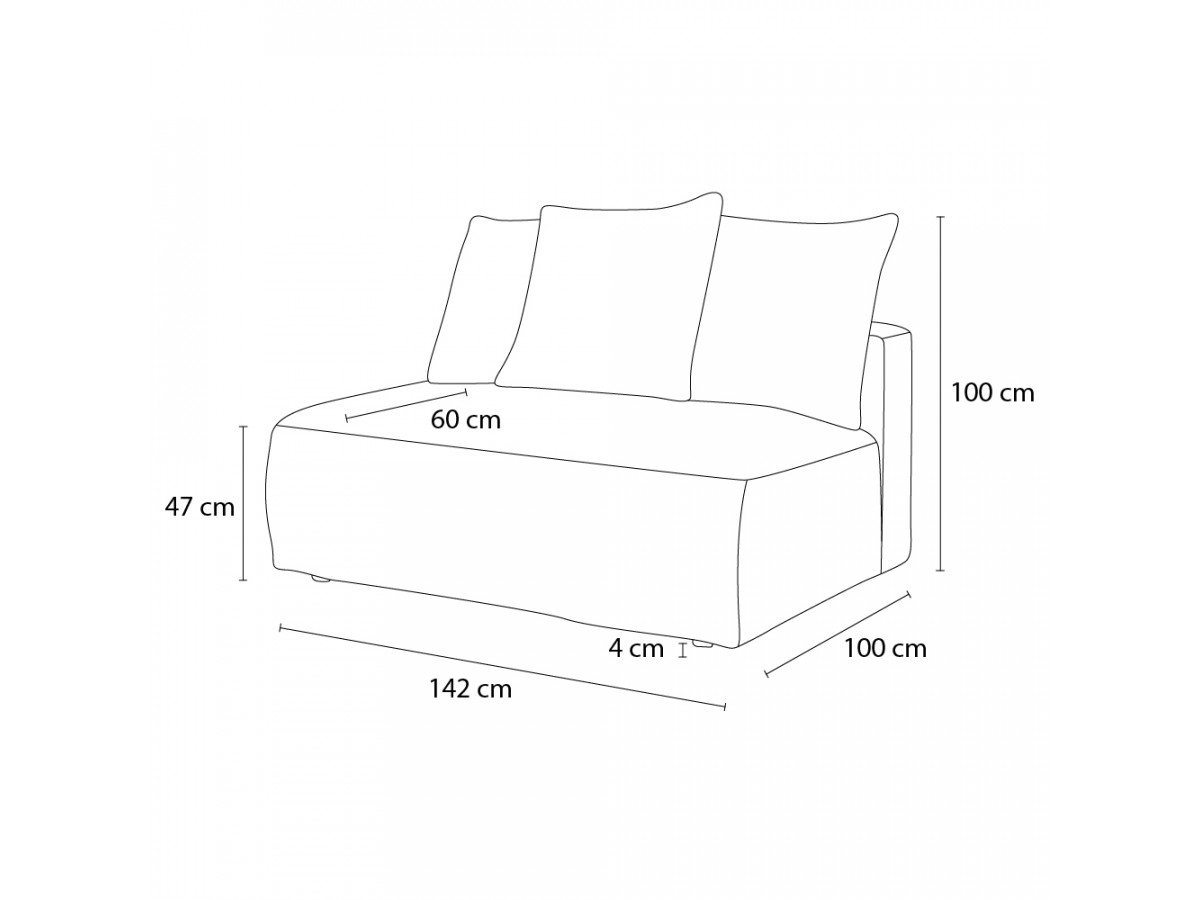 2-zits fauteuil zonder armleuningen voor modulaire bank VOLTAIRE