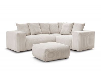 Canapé d'angle fixe modulable VOLTAIRE avec 1 chauffeuse 2 places, 1 angle, 1 chauffeuse 1 place et 1 pouf