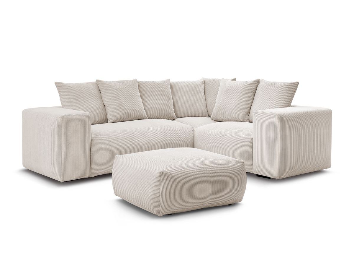 Canapé d'angle fixe modulable VOLTAIRE avec 1 chauffeuse 2 places, 1 angle, 1 chauffeuse 1 place et 1 pouf