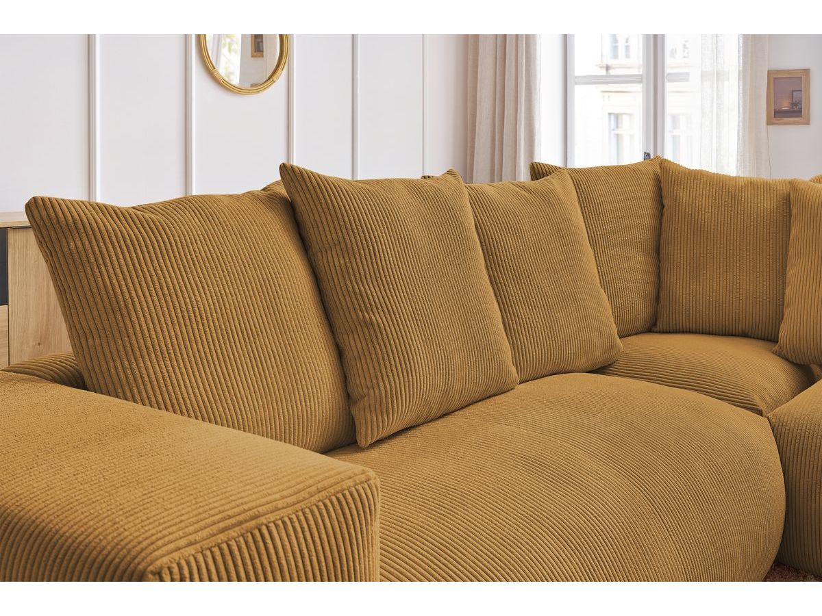 Canapé d'angle fixe EVEREST tissu chiné - Orange - Angle droit - 10 coussins