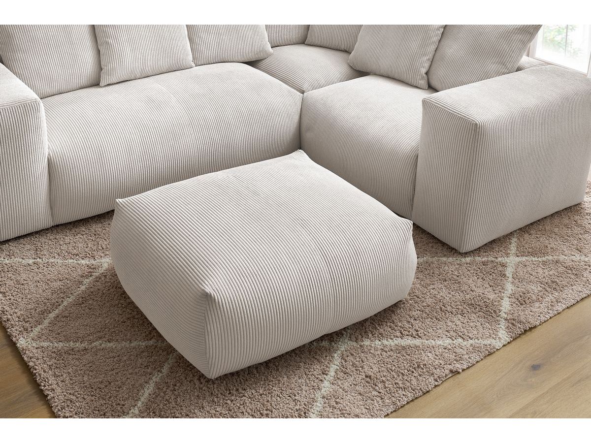 Canapé d'angle fixe modulable VOLTAIRE avec 1 chauffeuse 2 places, 1 angle, 1 chauffeuse 1 place et 1 pouf beige angle droit BOBOCHIC 5 places - Vue supplémentaire 3