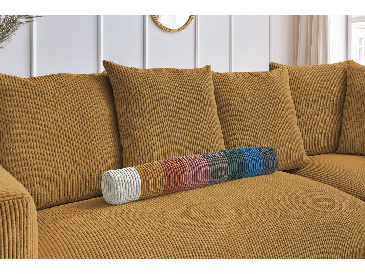 Canapé d'angle fixe EVEREST tissu chiné - Orange - Angle droit - 10 coussins
