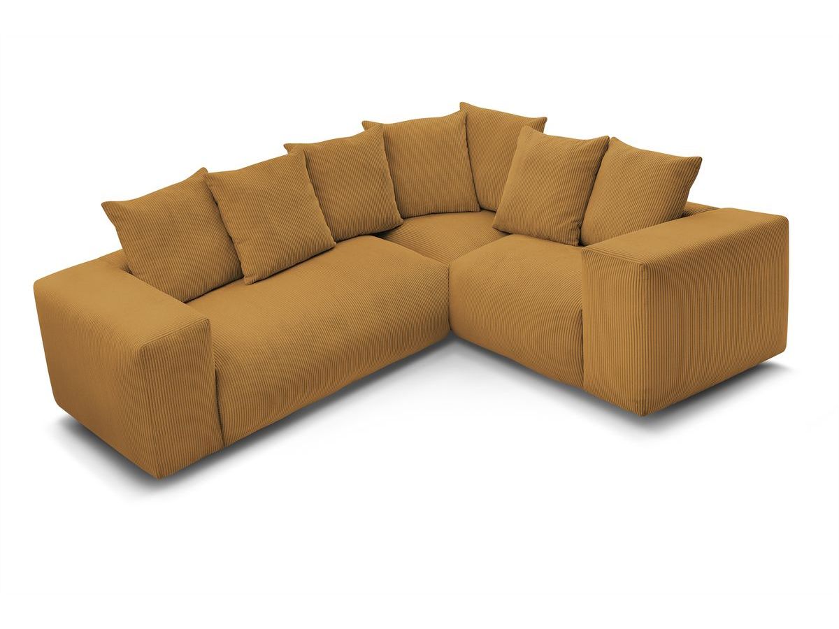 Canapé d'angle fixe EVEREST tissu chiné - Orange - Angle droit - 10 coussins
