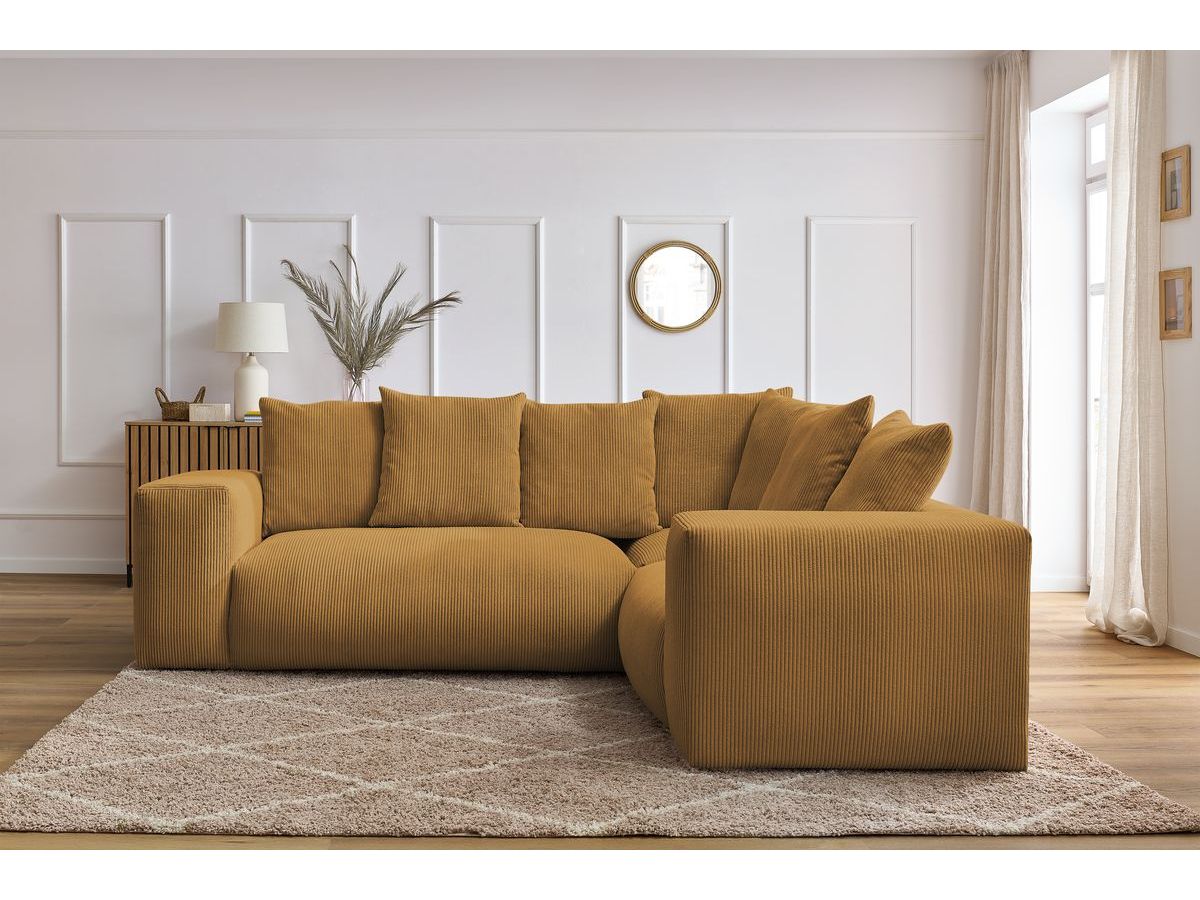 Canapé d'angle fixe EVEREST tissu chiné - Orange - Angle droit - 10 coussins