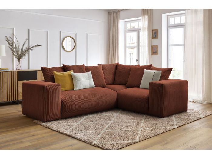 Canapé d'angle fixe modulable ultra moelleux VOLTAIRE avec 1 chauffeuse 2 places avec accoudoir, 1 angle et 1 chauffeuse 1 place