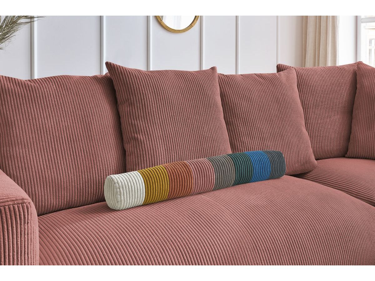 Canapé d'angle fixe EVEREST tissu chiné - Orange - Angle droit - 10 coussins