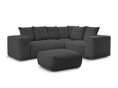Canapé d'angle fixe modulable VOLTAIRE avec 1 chauffeuse 2 places, 1 angle, 1 chauffeuse 1 place et 1 pouf