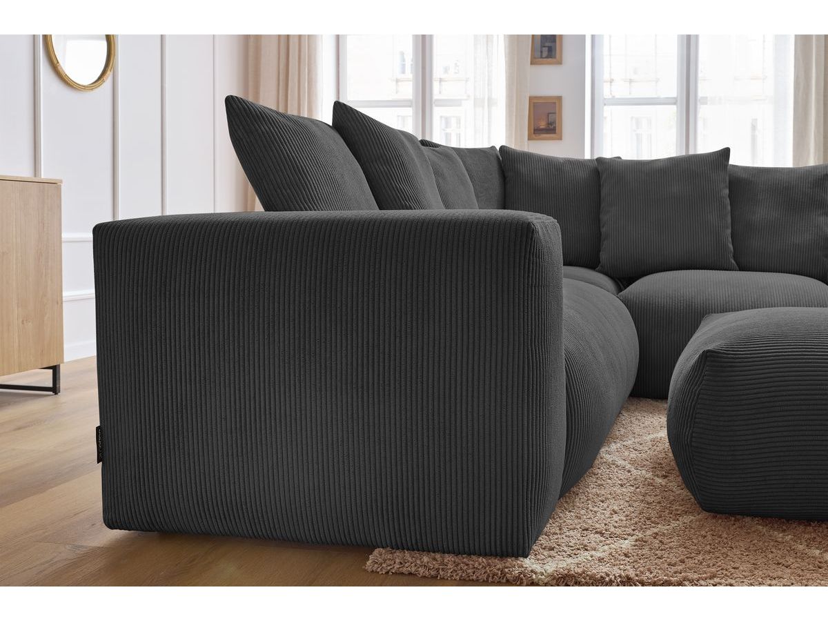 Canapé d'angle fixe modulable VOLTAIRE avec 1 chauffeuse 2 places, 1 angle, 1 chauffeuse 1 place et 1 pouf