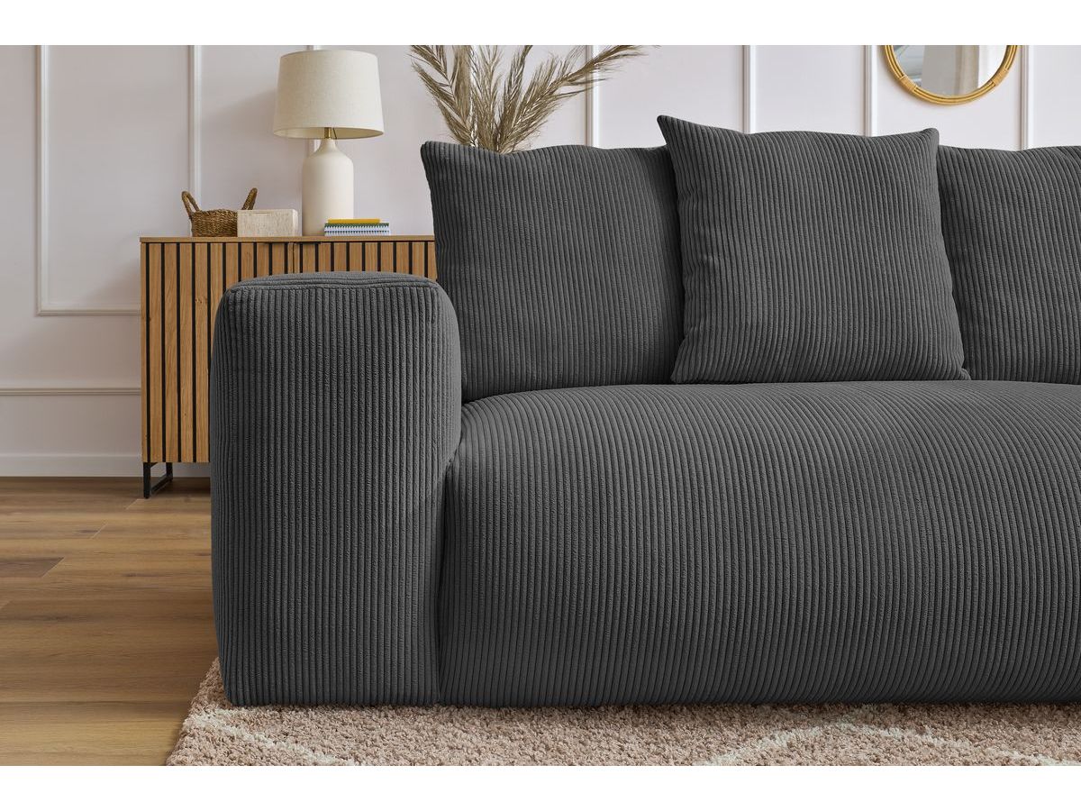 Canapé d'angle fixe modulable VOLTAIRE avec 1 chauffeuse 2 places, 1 angle, 1 chauffeuse 1 place et 1 pouf