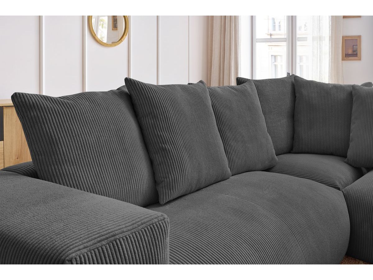 Canapé d'angle fixe modulable VOLTAIRE avec 1 chauffeuse 2 places, 1 angle, 1 chauffeuse 1 place et 1 pouf