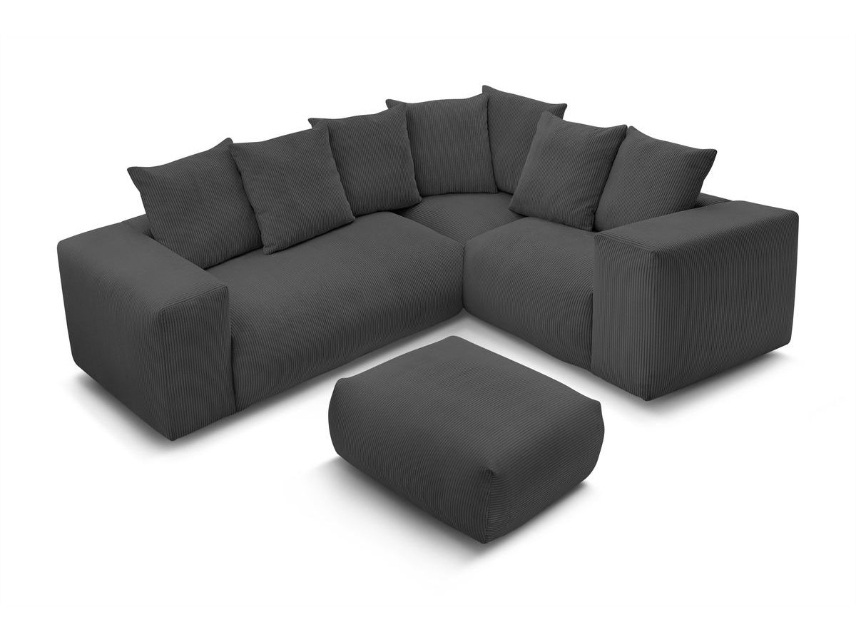 Canapé d'angle fixe modulable VOLTAIRE avec 1 chauffeuse 2 places, 1 angle, 1 chauffeuse 1 place et 1 pouf