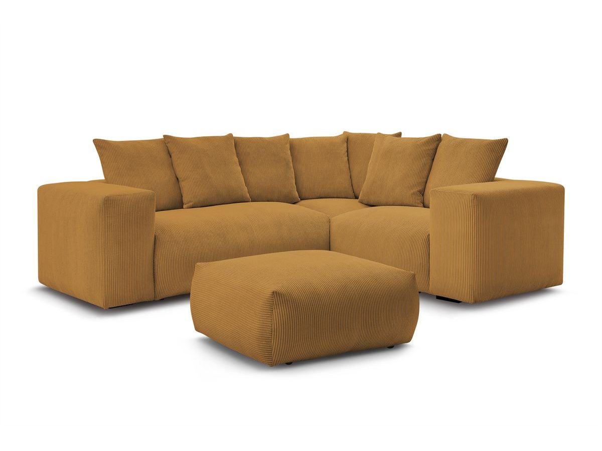 Canapé d'angle fixe modulable VOLTAIRE avec 1 chauffeuse 2 places, 1 angle, 1 chauffeuse 1 place et 1 pouf