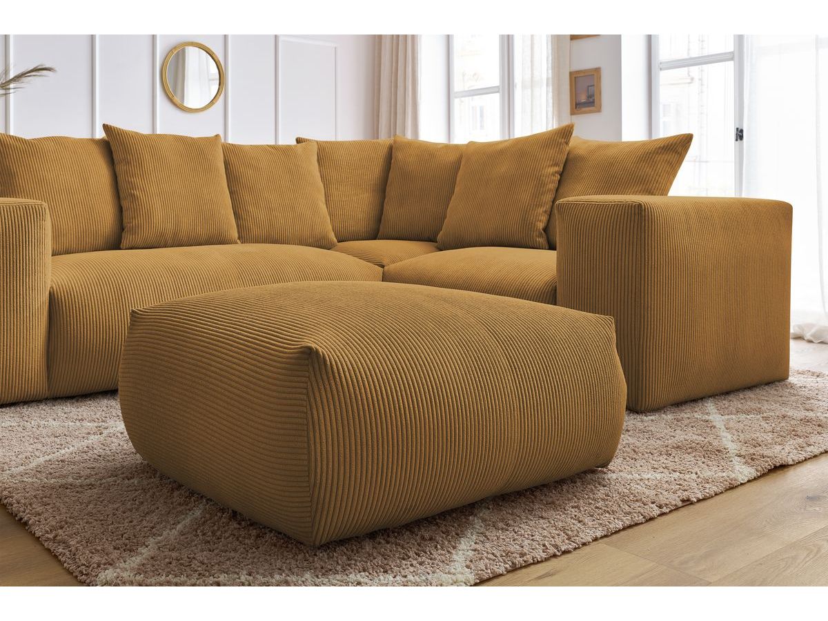 Canapé d'angle fixe modulable VOLTAIRE avec 1 chauffeuse 2 places, 1 angle, 1 chauffeuse 1 place et 1 pouf