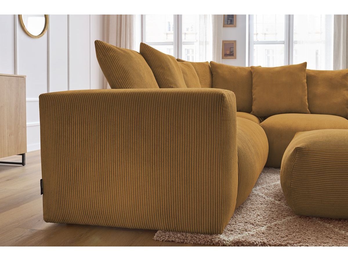 Canapé d'angle fixe modulable VOLTAIRE avec 1 chauffeuse 2 places, 1 angle, 1 chauffeuse 1 place et 1 pouf
