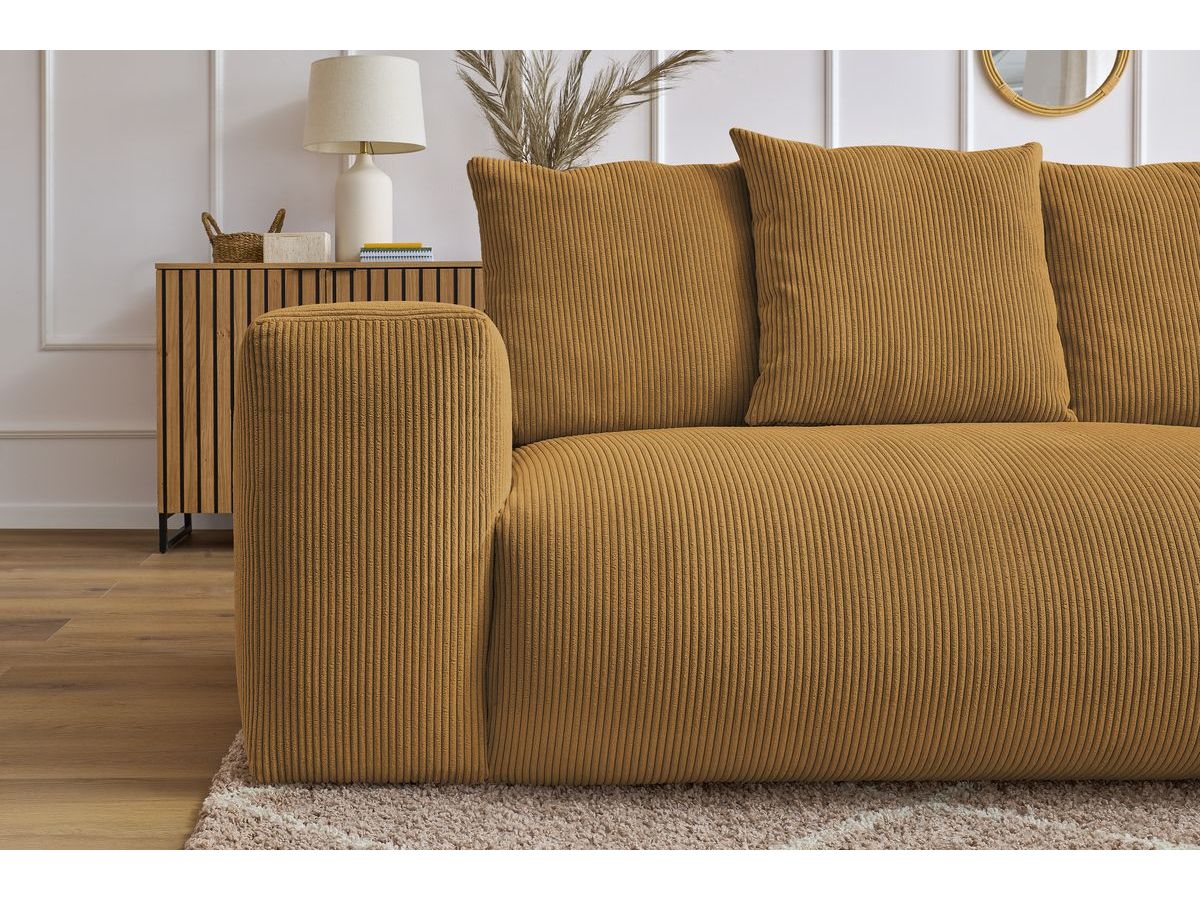 Canapé d'angle fixe modulable VOLTAIRE avec 1 chauffeuse 2 places, 1 angle, 1 chauffeuse 1 place et 1 pouf