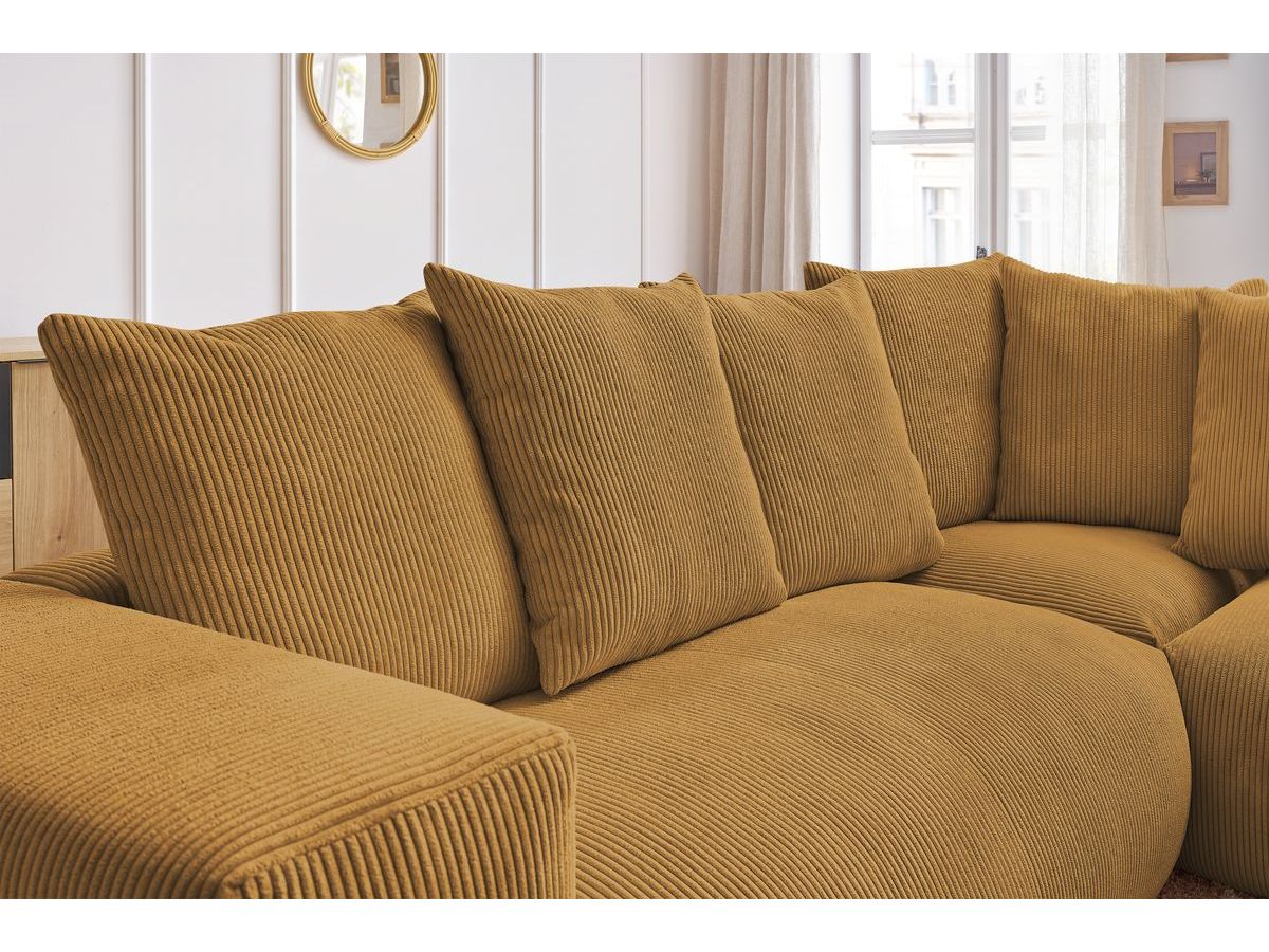 Canapé d'angle fixe modulable VOLTAIRE avec 1 chauffeuse 2 places, 1 angle, 1 chauffeuse 1 place et 1 pouf