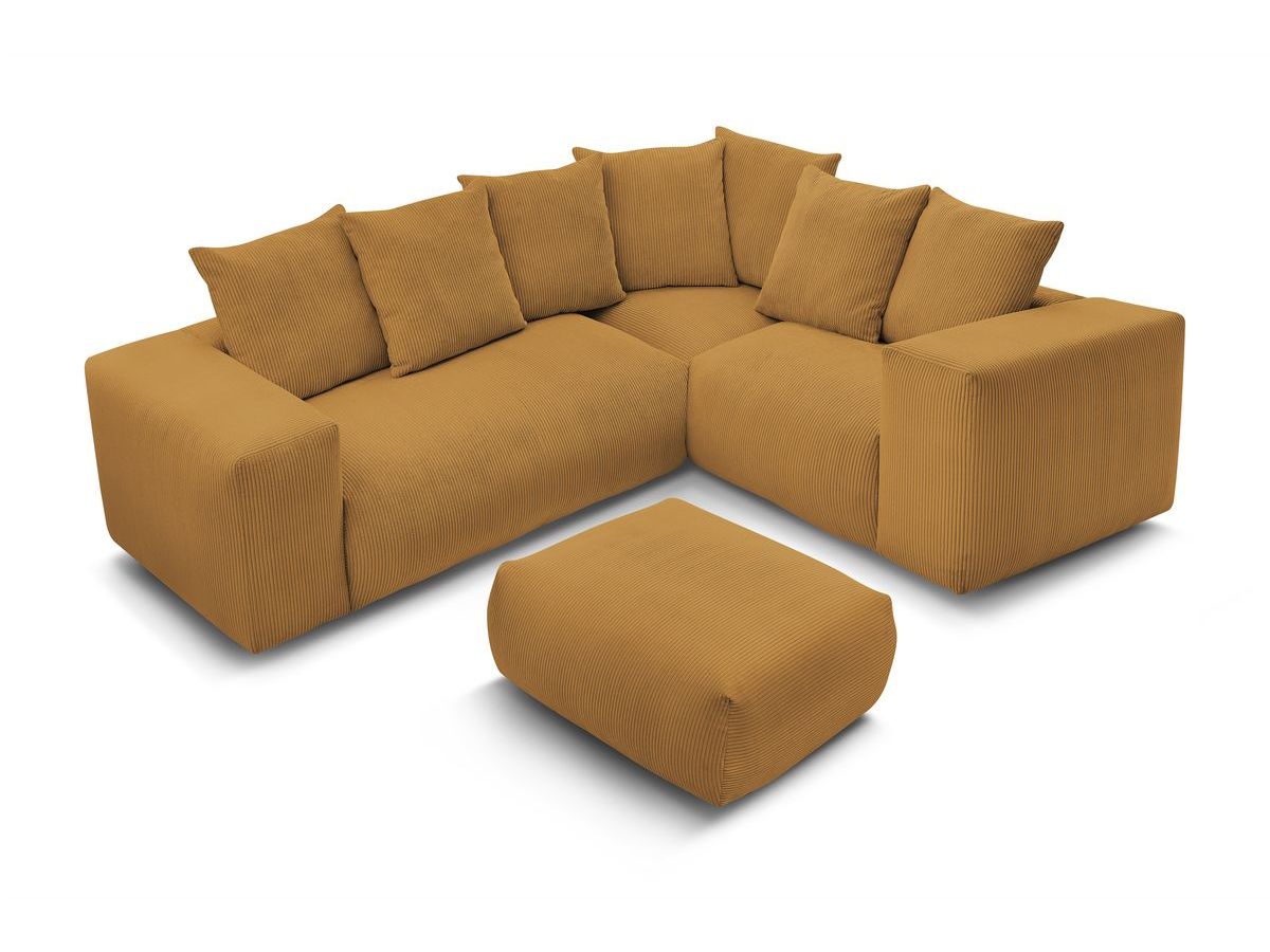 Canapé d'angle fixe modulable VOLTAIRE avec 1 chauffeuse 2 places, 1 angle, 1 chauffeuse 1 place et 1 pouf