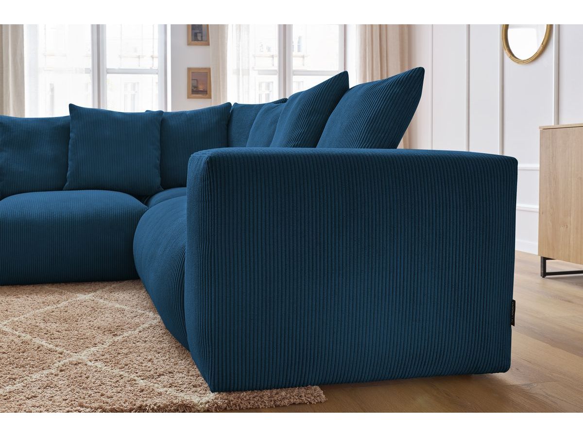 Canapé d'angle fixe modulable VOLTAIRE avec 1 chauffeuse 2 places, 1 angle et 1 chauffeuse 1 place bleu foncé angle gauche BOBOCHIC 4 places - Vue supplémentaire 3