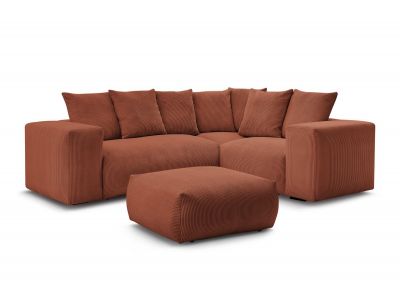 Canapé d'angle fixe modulable VOLTAIRE avec 1 chauffeuse 2 places, 1 angle, 1 chauffeuse 1 place et 1 pouf