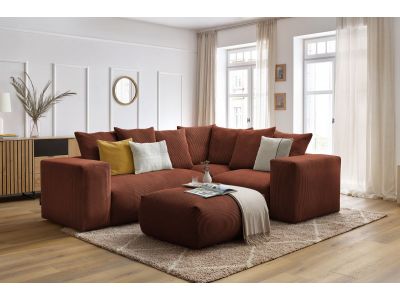 Canapé d'angle fixe modulable VOLTAIRE avec 1 chauffeuse 2 places, 1 angle, 1 chauffeuse 1 place et 1 pouf