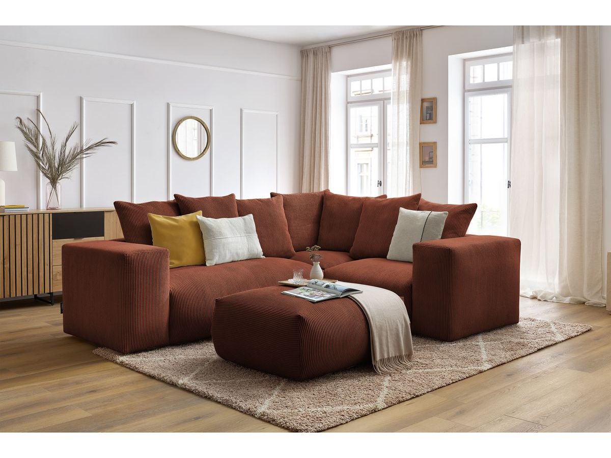 VOLTAIRE modulaire vaste hoekbank met 1 2-zits fauteuil, 1 hoekbank, 1 1-zits fauteuil en 1 poef