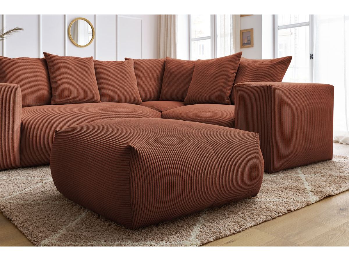 Canapé d'angle fixe modulable VOLTAIRE avec 1 chauffeuse 2 places, 1 angle, 1 chauffeuse 1 place et 1 pouf