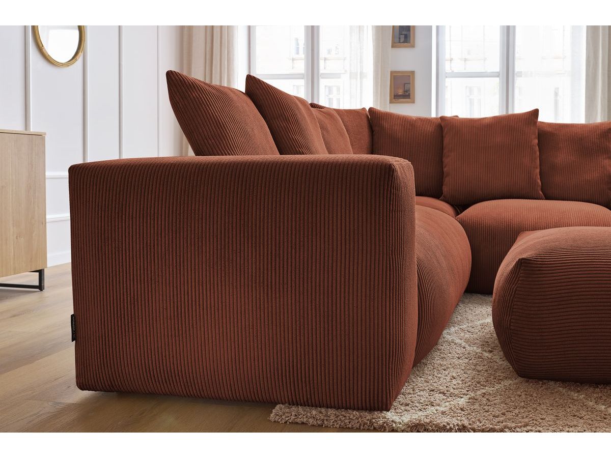 Canapé d'angle fixe modulable VOLTAIRE avec 1 chauffeuse 2 places, 1 angle, 1 chauffeuse 1 place et 1 pouf