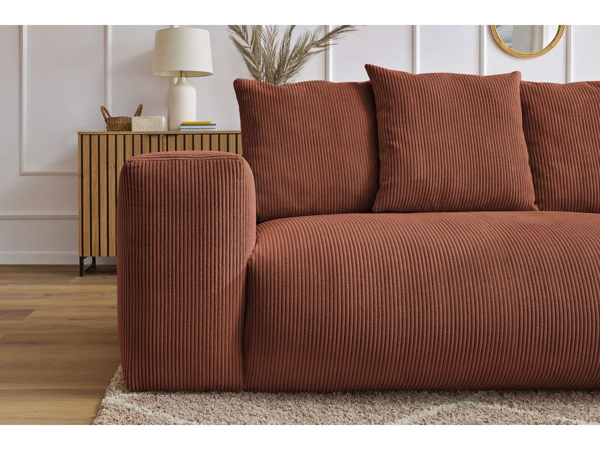 Canapé d'angle fixe modulable VOLTAIRE avec 1 chauffeuse 2 places, 1 angle, 1 chauffeuse 1 place et 1 pouf