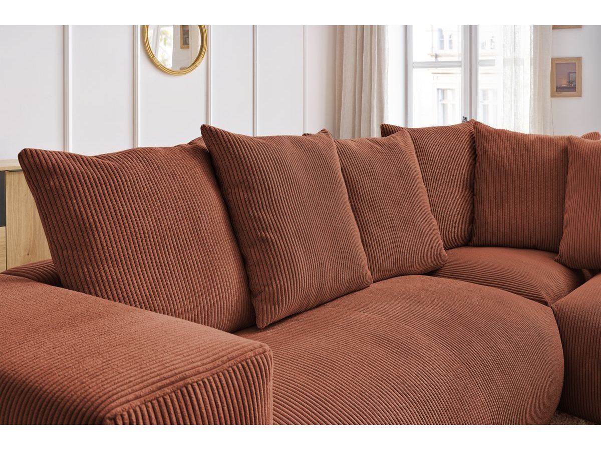 Canapé d'angle fixe modulable VOLTAIRE avec 1 chauffeuse 2 places, 1 angle, 1 chauffeuse 1 place et 1 pouf