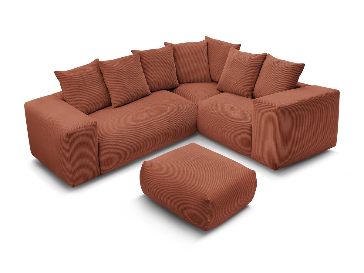 Canapé d'angle fixe modulable VOLTAIRE avec 1 chauffeuse 2 places, 1 angle, 1 chauffeuse 1 place et 1 pouf