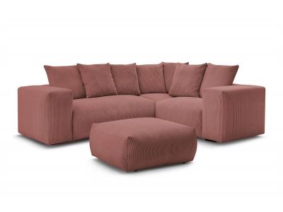 Canapé d'angle fixe modulable VOLTAIRE avec 1 chauffeuse 2 places, 1 angle, 1 chauffeuse 1 place et 1 pouf