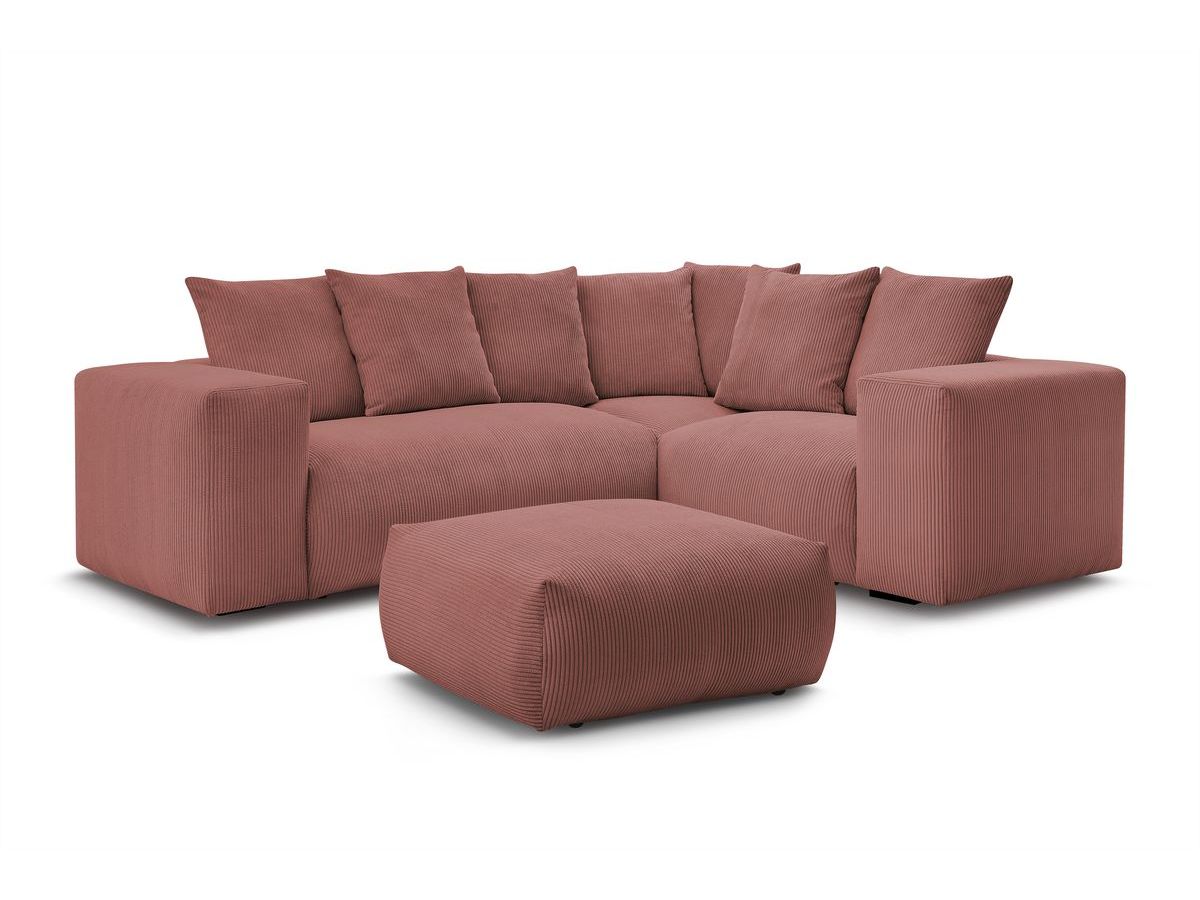 Canapé d'angle fixe modulable VOLTAIRE avec 1 chauffeuse 2 places, 1 angle, 1 chauffeuse 1 place et 1 pouf
