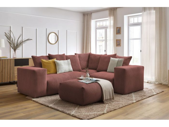 Canapé d'angle fixe modulable ultra moelleux VOLTAIRE avec 1 chauffeuse 2 places avec accoudoir, 1 angle, 1 chauffeuse 1 place a