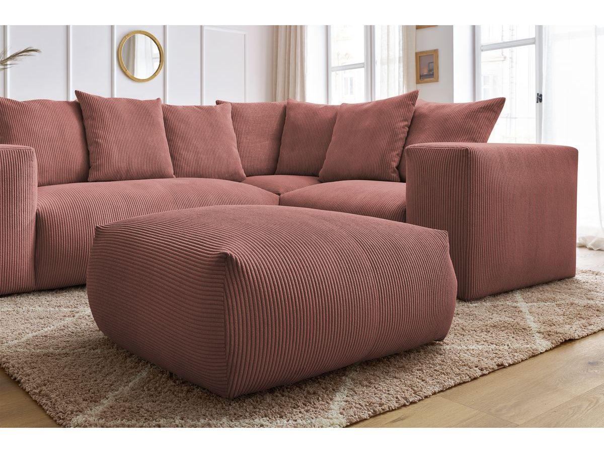 Canapé d'angle fixe modulable VOLTAIRE avec 1 chauffeuse 2 places, 1 angle, 1 chauffeuse 1 place et 1 pouf