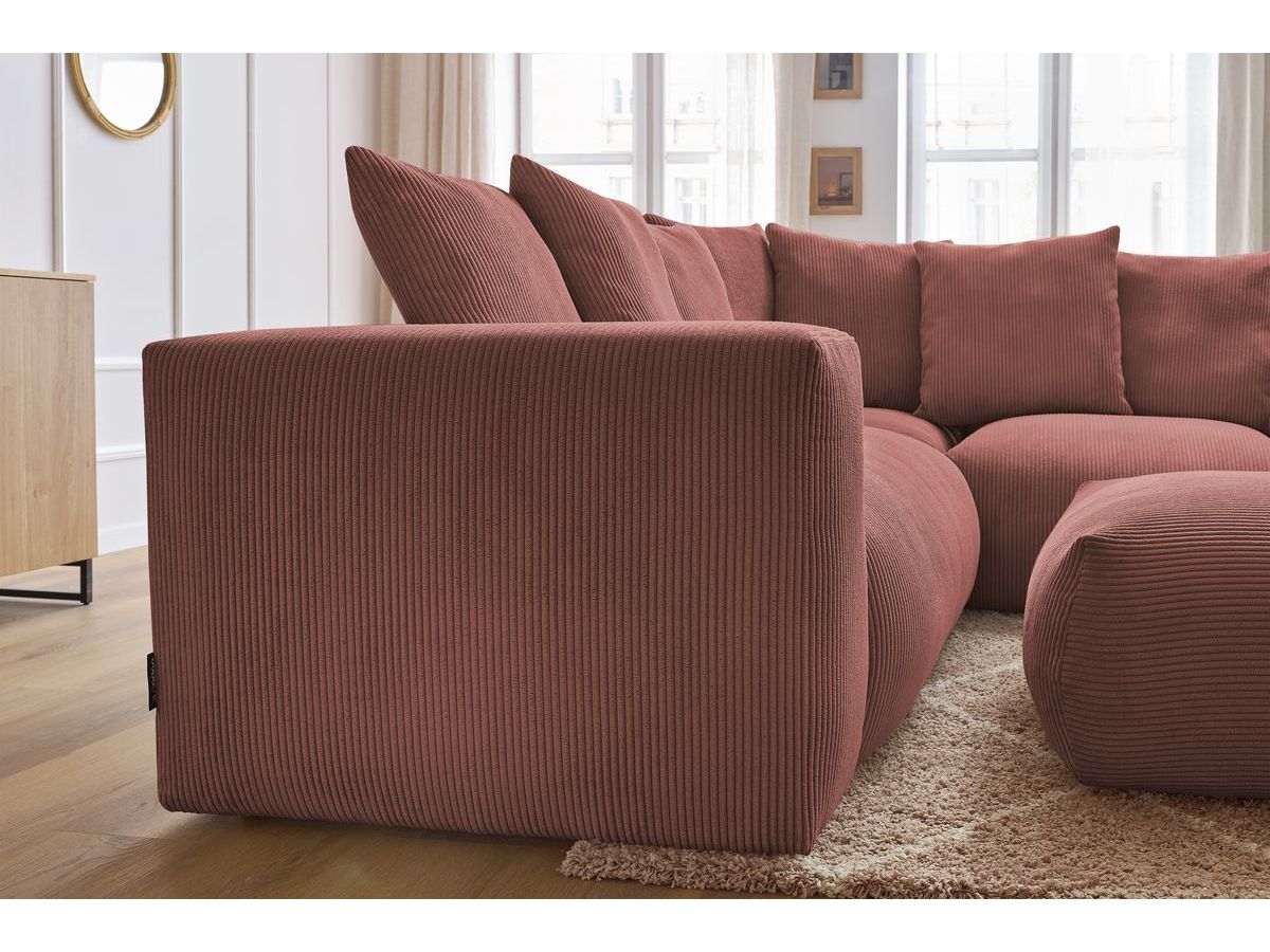 Canapé d'angle fixe modulable VOLTAIRE avec 1 chauffeuse 2 places, 1 angle, 1 chauffeuse 1 place et 1 pouf