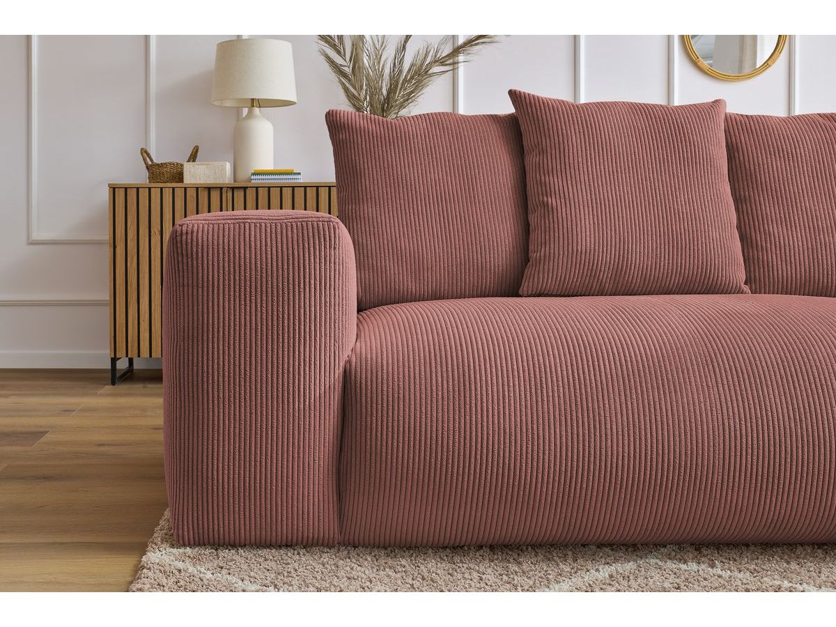 Canapé d'angle fixe modulable VOLTAIRE avec 1 chauffeuse 2 places, 1 angle, 1 chauffeuse 1 place et 1 pouf