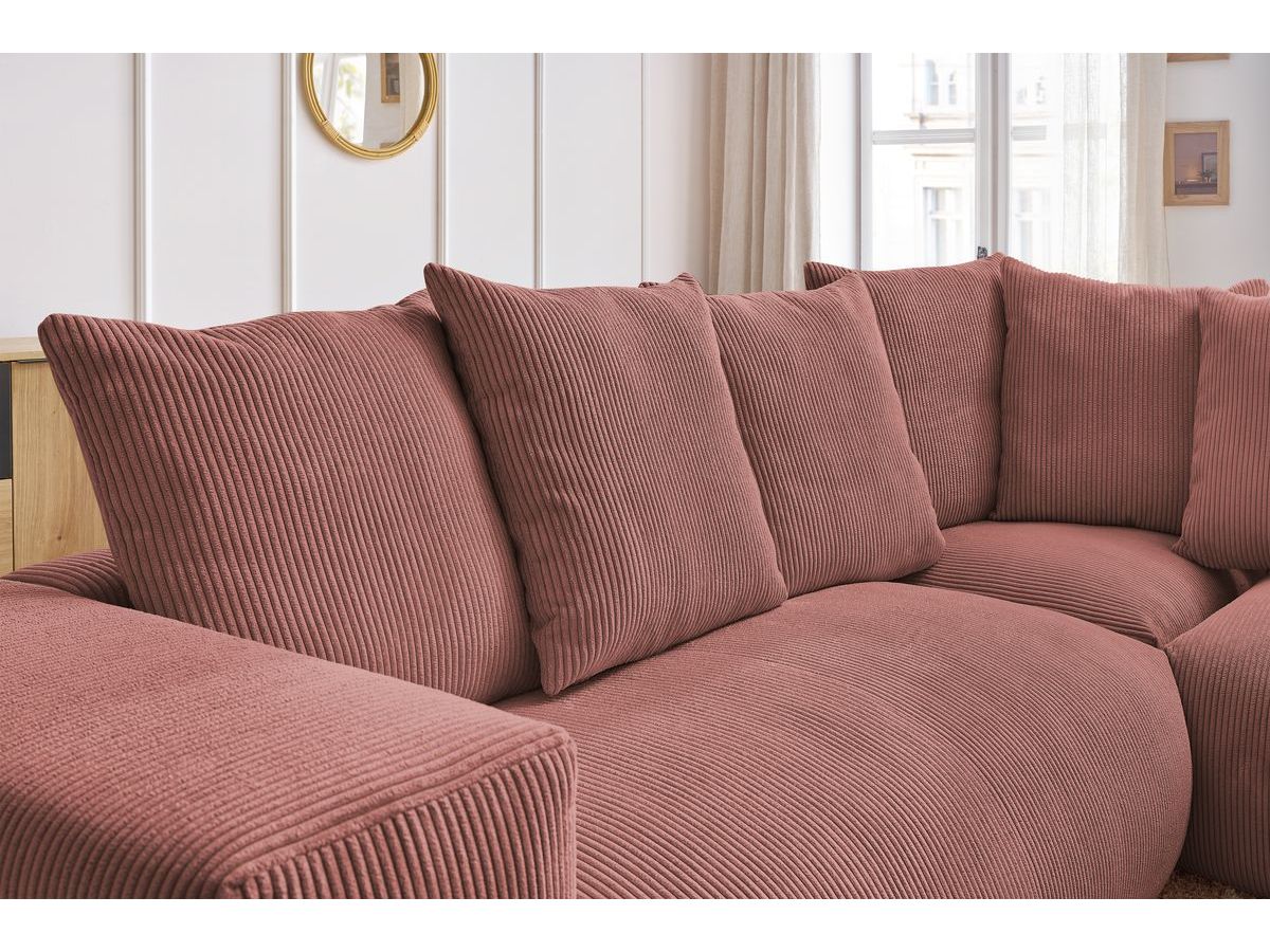 Canapé d'angle fixe modulable VOLTAIRE avec 1 chauffeuse 2 places, 1 angle, 1 chauffeuse 1 place et 1 pouf