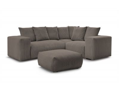 Canapé d'angle fixe modulable VOLTAIRE avec 1 chauffeuse 2 places, 1 angle, 1 chauffeuse 1 place et 1 pouf