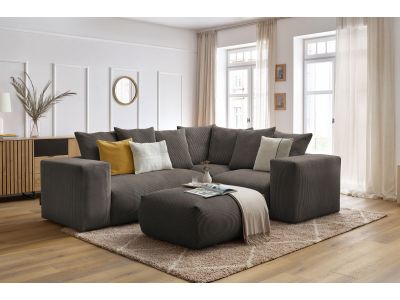 Canapé d'angle fixe modulable VOLTAIRE avec 1 chauffeuse 2 places, 1 angle, 1 chauffeuse 1 place et 1 pouf