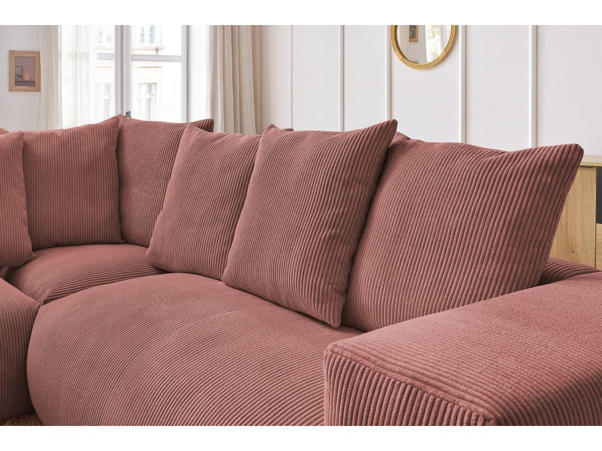 Canapé d'angle fixe EVEREST tissu chiné - Orange - Angle droit - 10 coussins