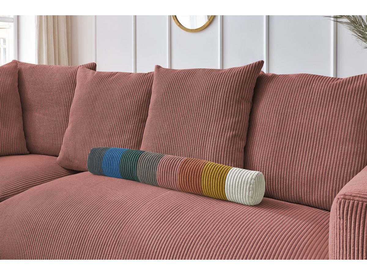 Canapé d'angle fixe EVEREST tissu chiné - Orange - Angle droit - 10 coussins