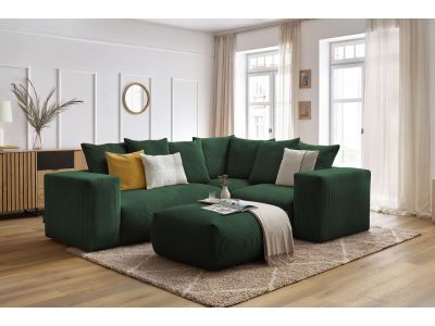 Canapé d'angle fixe modulable VOLTAIRE avec 1 chauffeuse 2 places, 1 angle, 1 chauffeuse 1 place et 1 pouf